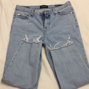 Light Blue Denim Jeans Distressed at the Ankle